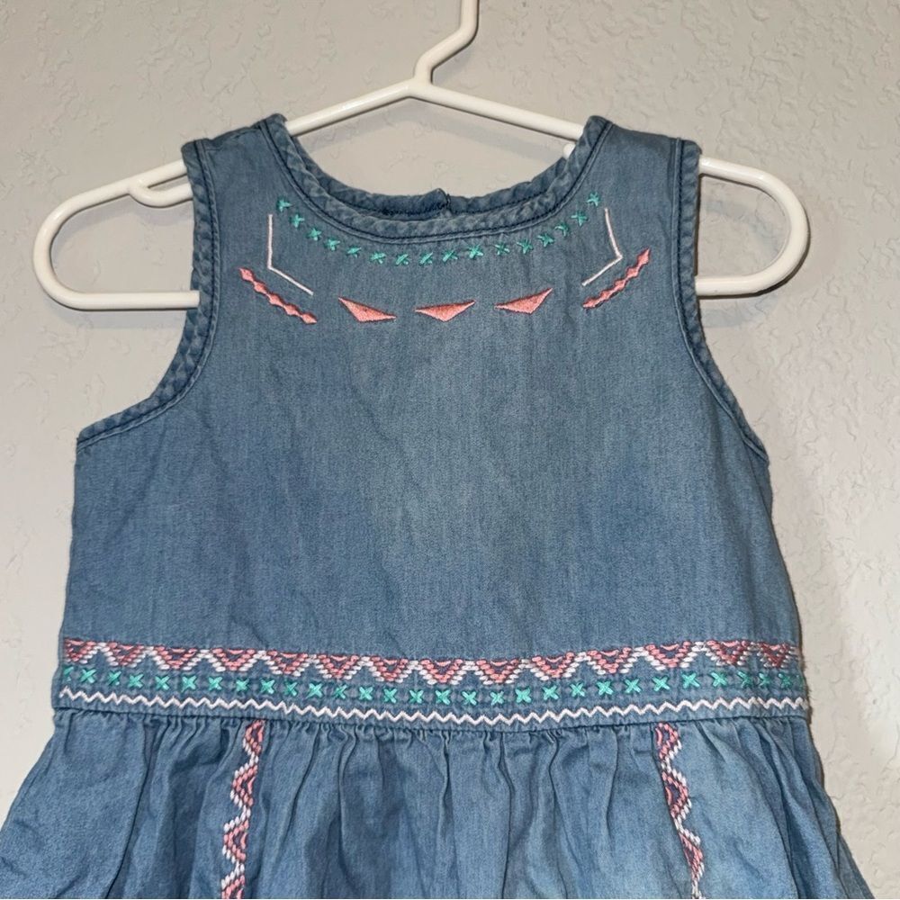 Kid's Gymboree Denim Chambray Blue Dress with Pink Embroidery - Picture 3 of 8